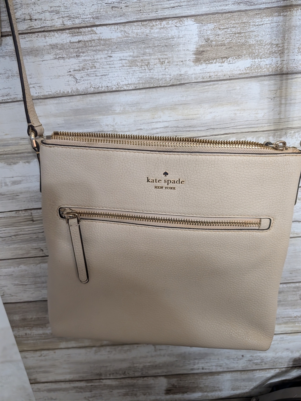 kate spade Cream Leather Crossbody with Front Zip